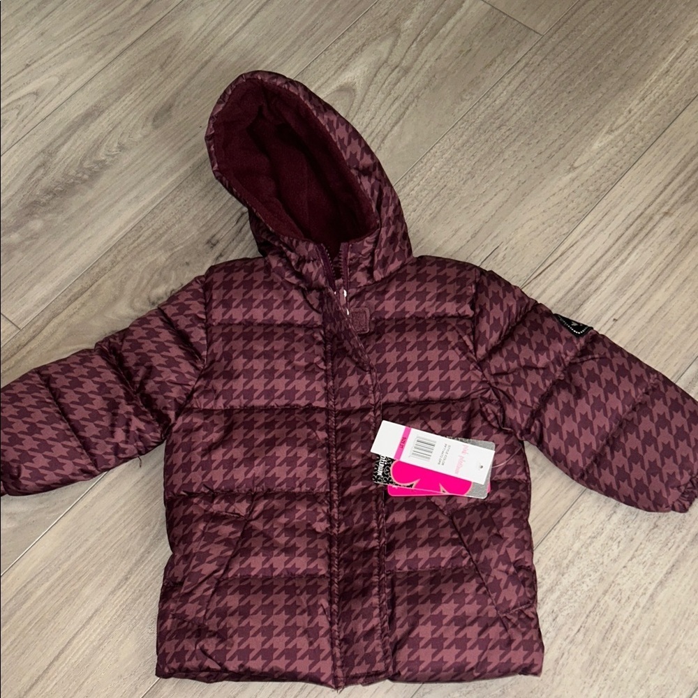 Pink Platinum Toddler Burgundy Houndstooth Puffer Jacket Fleece Lined 2T